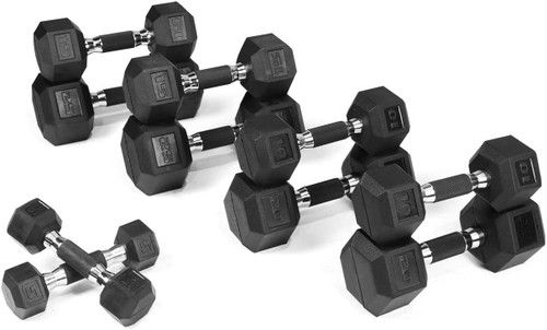 Rubber Encased 150LB(5, 10, 15, 20, 25LB Pair) Hex Dumbbells with Rubber Grip Contoured Handle Rubber Encased 150LB(5, 10, 15, 20, 25LB Pair) Hex Dumbbells with Rubber Grip Contoured Handle