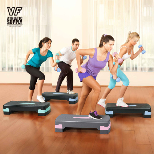Adjustable 2 Level Aerobic Stepper Set with Dumbbells & Measuring Tape, Exercise Step for Home Fitness, 4 Colors Available