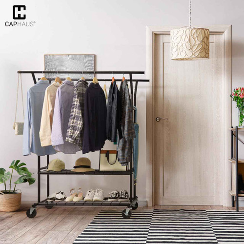 840LBS Capacity Heavy Duty Clothes Rack with Double Rods, 2 Shelves, Extendable Rods