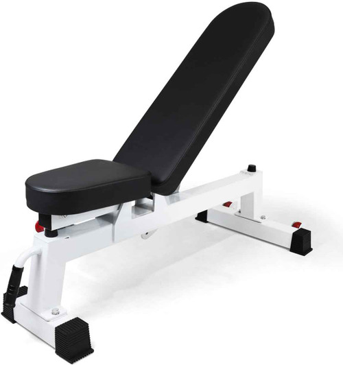 Commercial Grade 7 Position Utility Adjustable Bench with Wheels, White