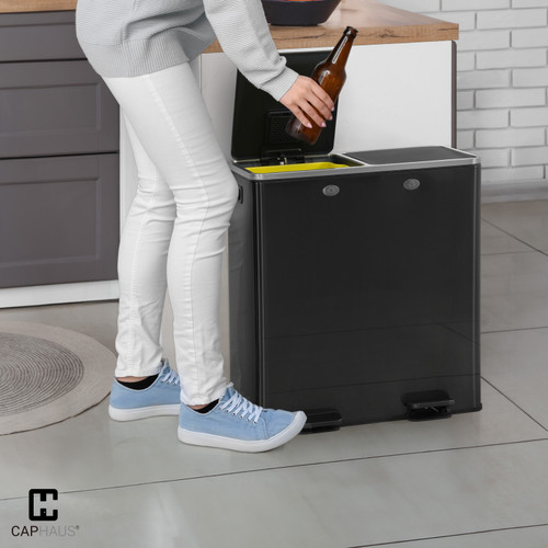 Black Dual Trash Can w/ Double Lid,25L+25L, 2 x 6.6 Gal