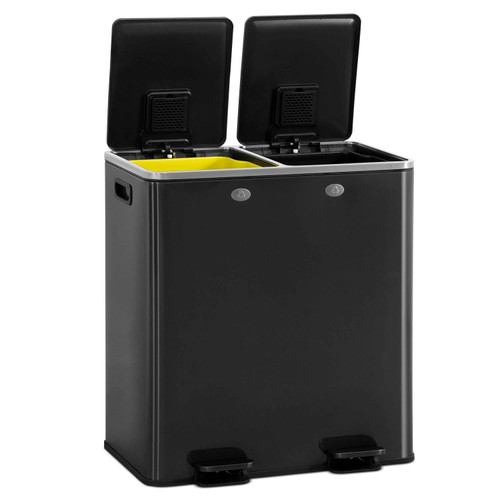 Black Dual Trash Can w/ Double Lid,30L+30L, 2 x 8 Gal