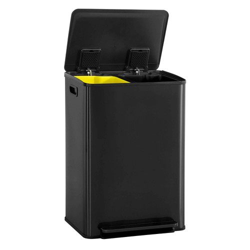 Black Dual Trash Can w/ Single Lid, 30L+30L, 2 x 8 Gal