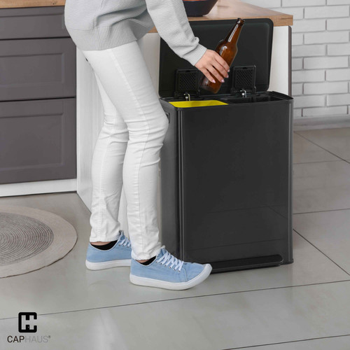 Black Dual Trash Can w/ Single Lid, 25L+25L, 2 x 6.6 Gal