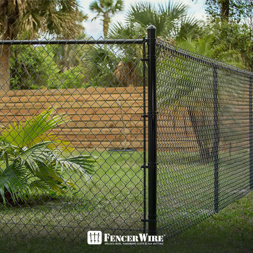 9 Gauge Black Vinyl Coated Galvanized Steel Chain Link Fence Fabric, Diamond Mesh Size 2-3/8 Inch, Multiple Options 9 Gauge Black Vinyl Coated Galvanized Steel Chain Link Fence Fabric, Diamond Mesh Size 2-3/8 Inch, Multiple Options
