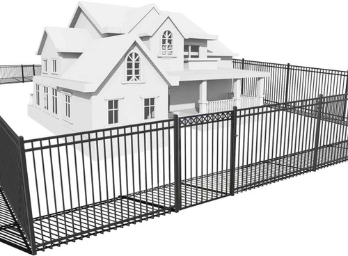 Heavy Duty Flat Top Fence Barrier Kit with 6FT Height X 8FT Width Panels, Decorative Gate, Posts & Connectors, Multi-options