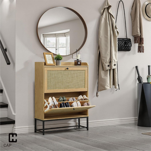 Shoe Storage Cabinet, Freestanding Modern Shoes Organizer w/Adjustable & Removable Shelves for Entryway, Hallway, Living Room, Natural Oak, Two Style Shoe Storage Cabinet, Freestanding Modern Shoes Organizer w/Adjustable & Removable Shelves for Entryway, Hallway, Living Room, Natural Oak, Two Style