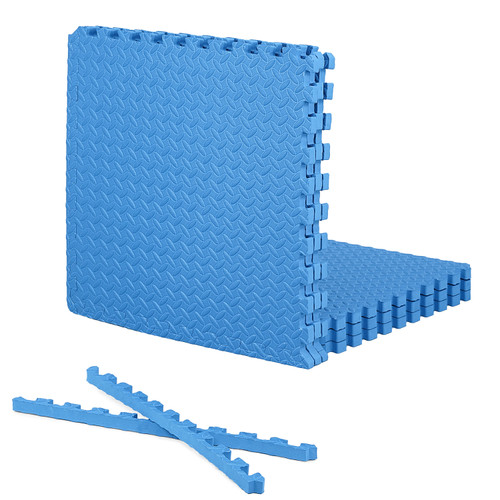1-Inch Thickness Interlocking Reversible Exercise Foam Mats, Diamond Pattern Gym Flooring Tiles, Blue 1-Inch Thickness Interlocking Reversible Exercise Foam Mats, Diamond Pattern Gym Flooring Tiles, Blue