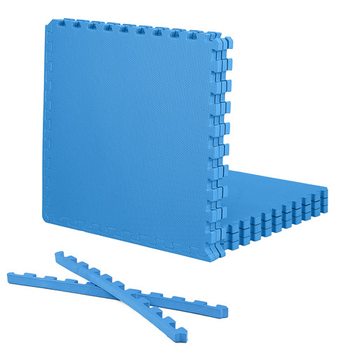 1-Inch Thickness Interlocking Reversible Exercise Foam Mats, T-pattern Gym Flooring Tiles, Blue 1-Inch Thickness Interlocking Reversible Exercise Foam Mats, T-pattern Gym Flooring Tiles, Blue