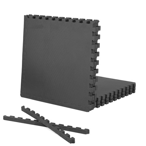 1-Inch Thickness Interlocking Reversible Exercise Foam Mats, T-pattern Gym Flooring Tiles, Black 1-Inch Thickness Interlocking Reversible Exercise Foam Mats, T-pattern Gym Flooring Tiles, Black