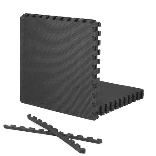 3/4-Inch Thickness Interlocking Reversible Exercise Foam Mats, T-pattern Gym Flooring Tiles, Black