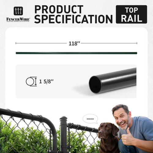 10FT Dia. 1-5/8" Fencing Top Rail, Green Powder Coated Galvanized Pipe for Chain Link Fence, Multi-options