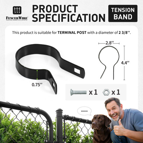 Black Galvanized Tension Band for 2-3/8" Outside Diameter Post with Bolt & Nut, Multi-options