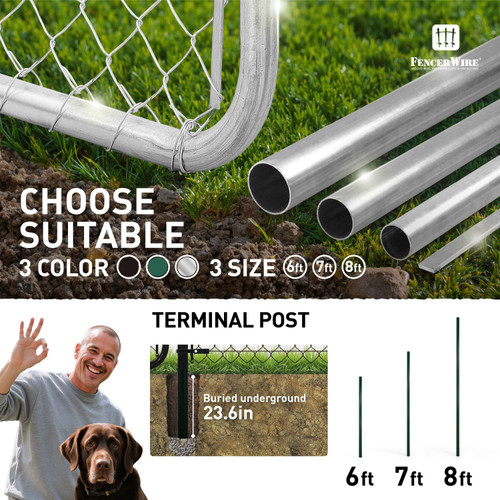 6/7/8 FT Galvanized Chain Link Fence Terminal Post, Terminal Post with 2-3/8” Outside Diameter, Multi-options