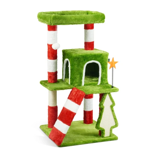 Christmas Cat Tree, Multi-Level Holiday Activity Cat Tree Tower with Scratching Post