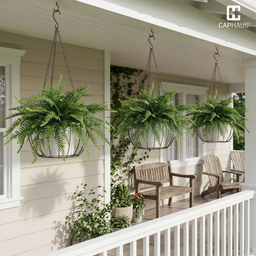 21" Artificial Boston Fern Plants with White Pots, Set of 2