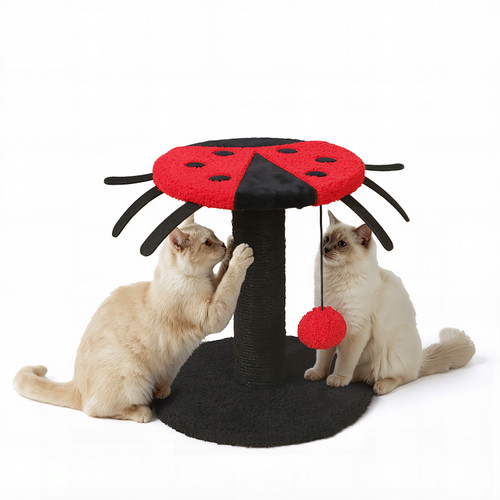 Lady Bug-Style Cat Scratching Post with Sisal Rope and Interactive Ball