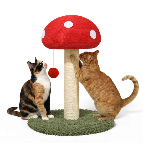 Mushroom Cat Scratching Post with Sisal Rope and Interactive Ball