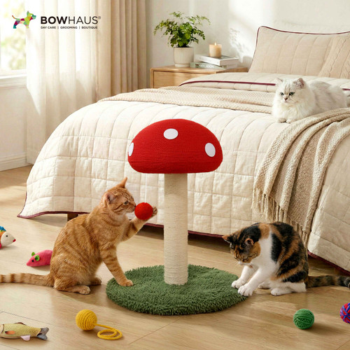 Mushroom Cat Scratching Post with Sisal Rope and Interactive Ball