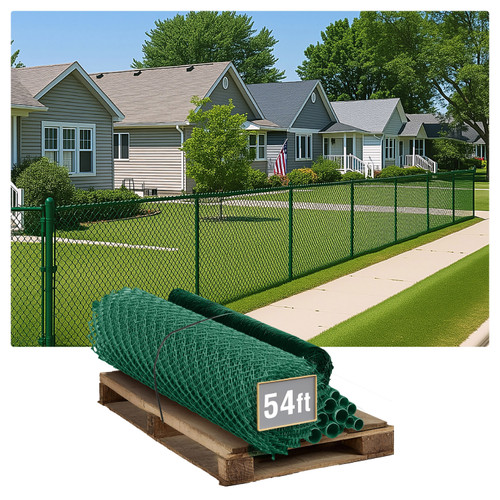 4ft. Height 9 Gauge Green Vinyl Coated Chain Link Fence Kit w/Fence Fabric, Gate, Posts, Top Rails & Hardware, Multiple Options