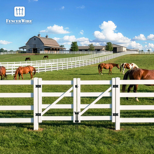 Vinyl Ranch Double Gate Kit with Gate Posts, Hinges, Latch, Hardware & Drop Rods, Multiple Options
