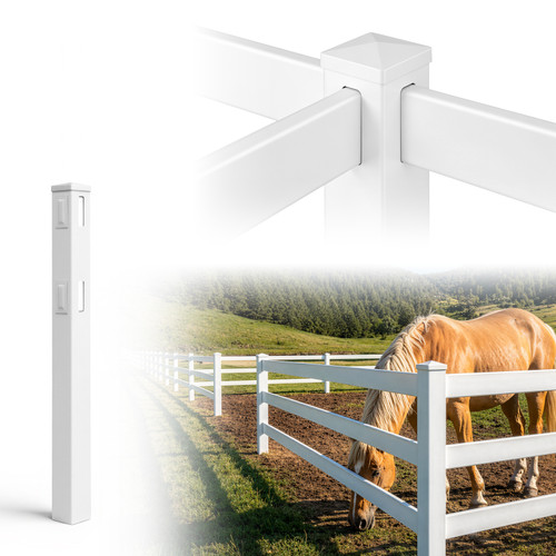 5ft Vinyl Ranch Universal Post with Cap and Hole Covers, Multiple Options