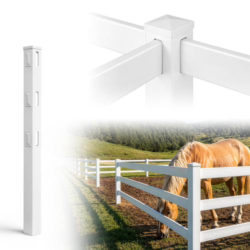 6ft Vinyl Ranch Universal Post with Cap and Hole Covers, Multiple Options
