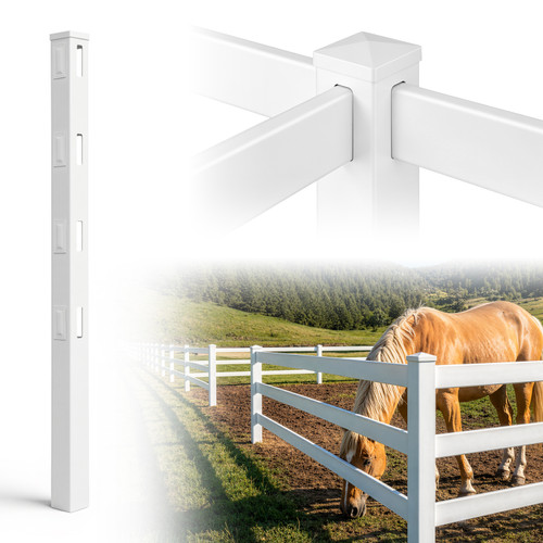 7ft Vinyl Ranch Universal Post with Cap and Hole Covers, Multiple Options