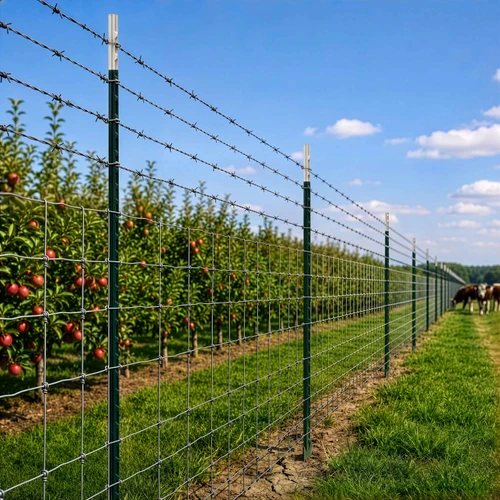 15-Gauge 500 FT Galvanized 4-Point Barbed Wire with 15 pcs 7 ft T-Posts and Gloves