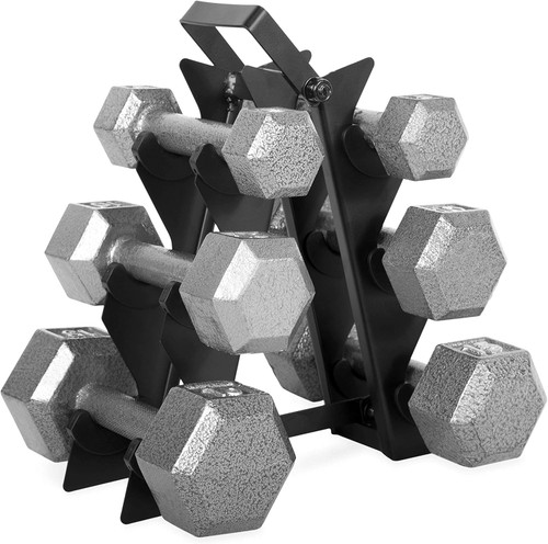 3-Tier A-Frame Dumbbell Rack for 5-15LB Dumbbells with 150LB Capacity 3-Tier A-Frame Dumbbell Rack for 5-15LB Dumbbells with 150LB Capacity