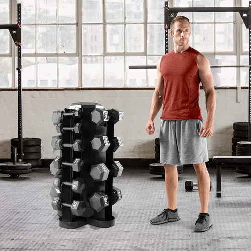 4-Sided Vertical Dumbbell Rack for 10 Pairs 5-50LB Dumbbells 4-Sided Vertical Dumbbell Rack for 10 Pairs 5-50LB Dumbbells