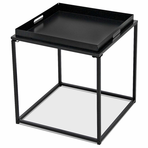 15.7-Inch Square Metal Tray End Table, Side Table, Matte Black 15.7-Inch Square Metal Tray End Table, Side Table, Matte Black