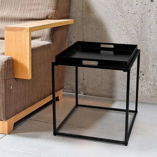 15.7-Inch Square Metal Tray End Table, Side Table, Matte Black 15.7-Inch Square Metal Tray End Table, Side Table, Matte Black