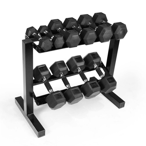 CAP Barbell 150 LB PVC-Coated Hex Dumbbell Dumbbell Set with 28" Horizontal Rack Stand CAP Barbell 150 LB PVC-Coated Hex Dumbbell Dumbbell Set with 28" Horizontal Rack Stand