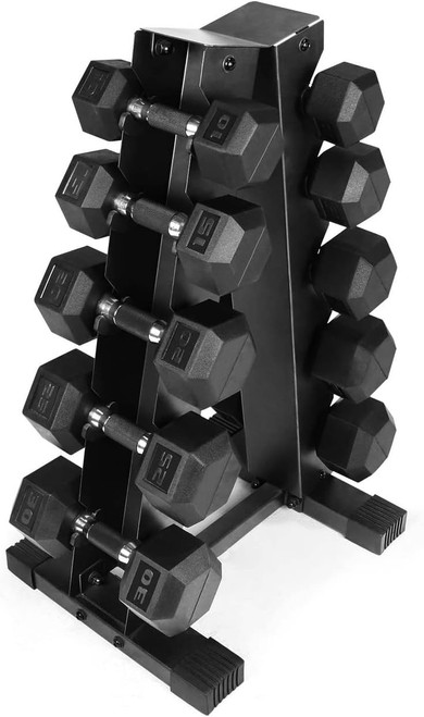 CAP Barbell 200(10-30) LB PVC-Coated Hex Dumbbell Set with 5-tier Rack Stand CAP Barbell 200(10-30) LB PVC-Coated Hex Dumbbell Set with 5-tier Rack Stand