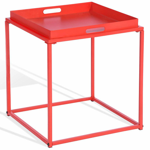 15.7-Inch Square Metal Tray End Table, Side Table, Matte Red 15.7-Inch Square Metal Tray End Table, Side Table, Matte Red