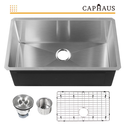 CAPHAUS Undermount Single Bowl 16 Gauge Stainless Steel Kitchen Sink, 30" CAPHAUS Undermount Single Bowl 16 Gauge Stainless Steel Kitchen Sink, 30"