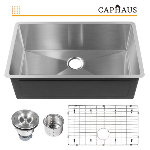 CAPHAUS? Undermount Single Bowl 16 Gauge Stainless Steel Kitchen Sink, 32"