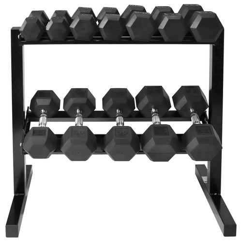 Rubber Coated Hex Dumbbell Set 10-35 LB with 2-Tier 30" Storage Rack Rubber Coated Hex Dumbbell Set 10-35 LB with 2-Tier 30" Storage Rack