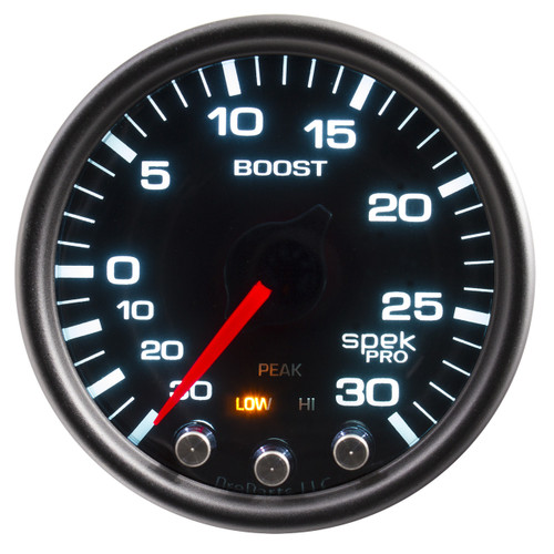 AutoMeter Gauge Vac/Boost 2 1/16" 30Inhg-30Psi Stepper Mtr W/Pk & Wrn Bk/Smk/Bk Spek