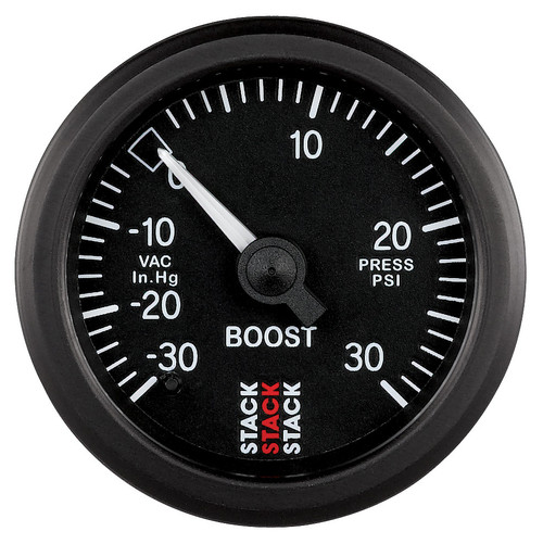 AutoMeter Gauge Boost Press Mech 52mm Black -30Inhg To +30Psi Incl T-Fitting
