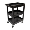 Luxor 24" x 18" Plastic Utility Tub Cart - Three Shelves with Outrigger Utility Cart Bins 24x18x36.25 in