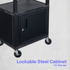 Luxor 34"H AV Cart - 3 Shelves, Cabinet, Electric - Black Legs 24x18x34 in Locking Design for Facilities