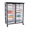 Luxor Mobile Bin Storage Unit - Double Row with Large and Small Clear Bins 30.75x20x37.5 in