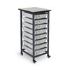 Luxor Mobile Bin Storage Unit - Single Row with Small Gray Bins 17.125x20x37.5 in Steel Build