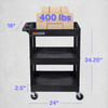 Luxor TUFFY 34" H Three-Shelf Multi-Purpose Utility Cart, 24" W x 18" D 24x18x34 in 300 lbs. Capacity