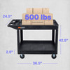 Luxor WORKLOAD Two-Shelf Industrial Utility Cart, 36.5" W x 24.5" D, Black 24.5x45.5x33 in