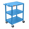 Luxor ENDURA 34" H Three-Shelf Utility Cart, 24" W x 18" D, Blue, Flat Shelves 24x18x34 in