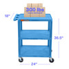 Luxor ENDURA 34" H Three-Shelf Utility Cart, 24" W x 18" D, Blue, Flat Shelves 24x18x34 in