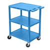 Luxor ENDURA 34" H Three-Shelf Utility Cart, 24" W x 18" D, Blue, Flat Shelves 24x18x34 in
